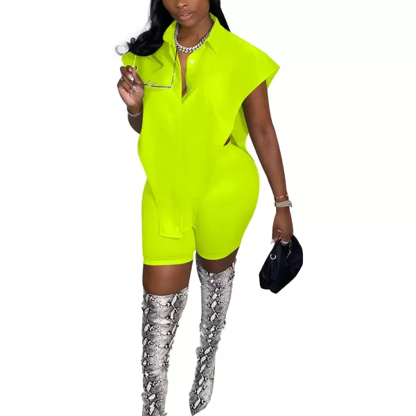 LYANER Women's 2 Piece Outfits Sleeveless Collar Button Down Side Open Top and Short Set