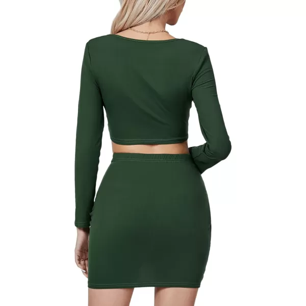 LYANER Women's 2 Piece Outfits Square Neck Slim Fit Crop Top and Cross Wrap Mini Skirt Set