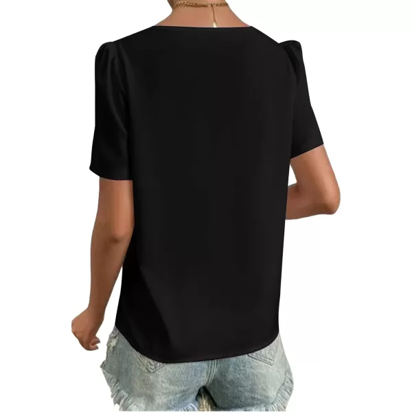 LYANER Women's Casual Asymmetrical V Neck Pleated Short Sleeve Blouse Shirt Top