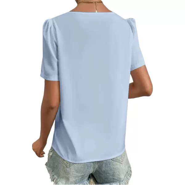 LYANER Women's Casual Asymmetrical V Neck Pleated Short Sleeve Blouse Shirt Top
