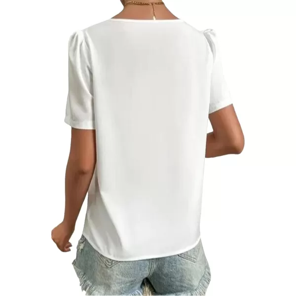 LYANER Women's Casual Asymmetrical V Neck Pleated Short Sleeve Blouse Shirt Top