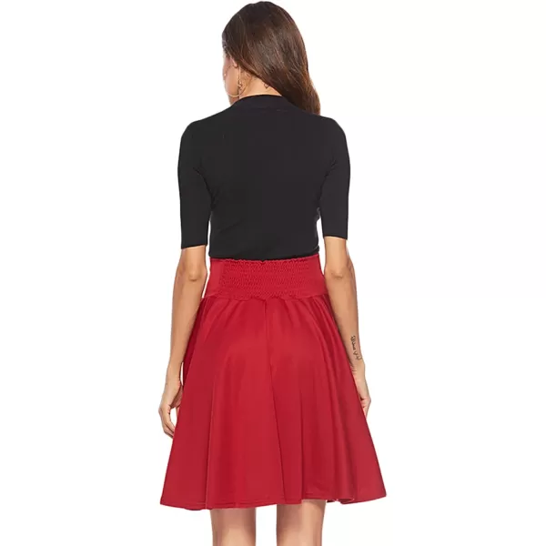 LYANER Women's Casual Button Front Elastic High Waist Flared A-Line Solid Color Midi Skirt