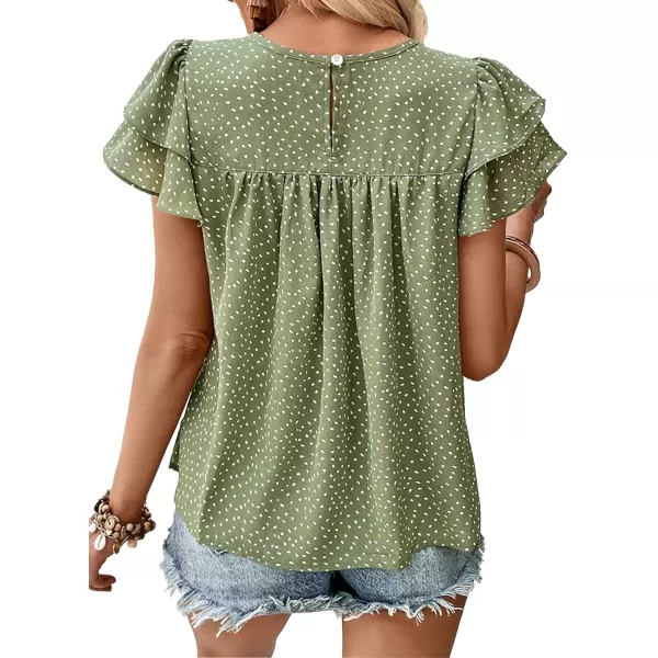 LYANER Women's Casual Ruffle Short Sleeve Round Neck Pleated Front Blouse Shirts Tops