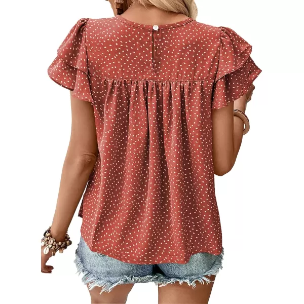 LYANER Women's Casual Ruffle Short Sleeve Round Neck Pleated Front Blouse Shirts Tops