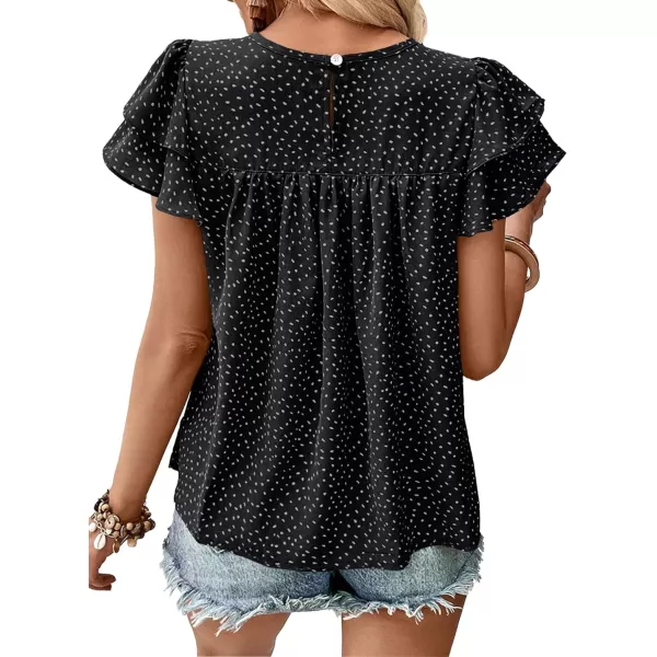 LYANER Women's Casual Ruffle Short Sleeve Round Neck Pleated Front Blouse Shirts Tops