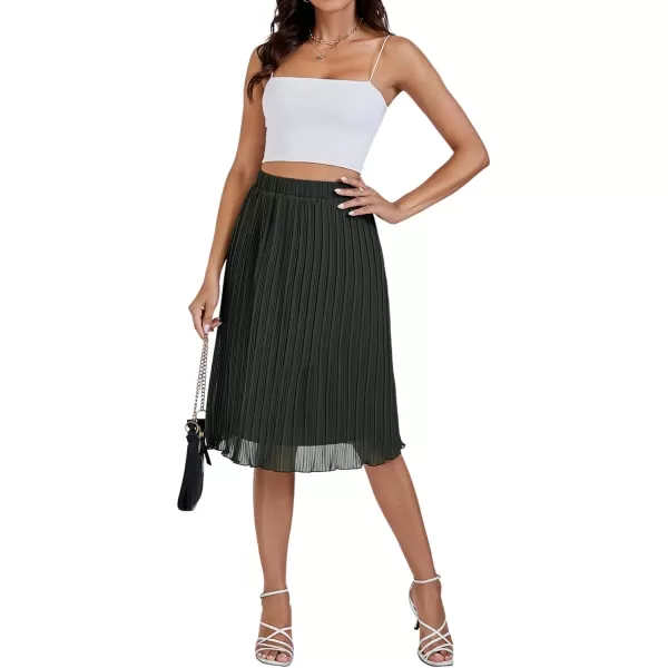 LYANER Women's High Elastic Waist Pleated Double Layers Chiffon Elegant Midi Skirt
