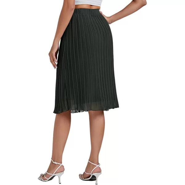 LYANER Women's High Elastic Waist Pleated Double Layers Chiffon Elegant Midi Skirt