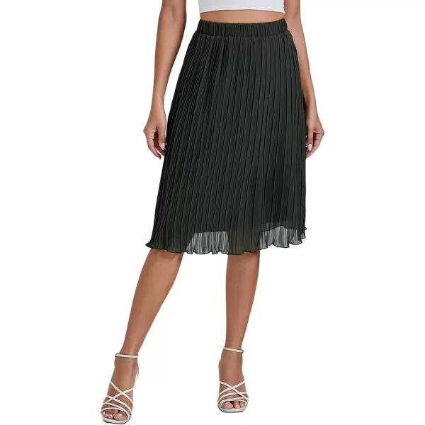LYANER Women's High Elastic Waist Pleated Double Layers Chiffon Elegant Midi Skirt