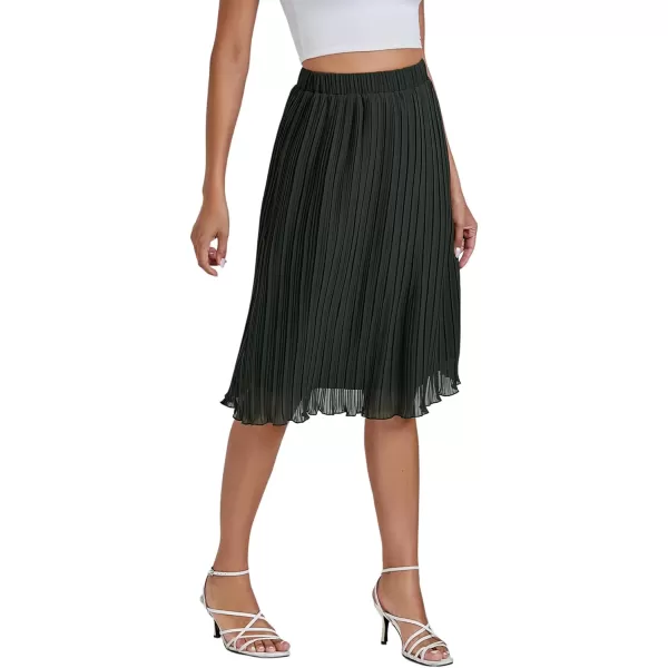 LYANER Women's High Elastic Waist Pleated Double Layers Chiffon Elegant Midi Skirt