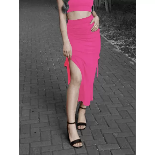 LYANER Women's High Waist Drawstring Sides High Split Club Midi Skirt