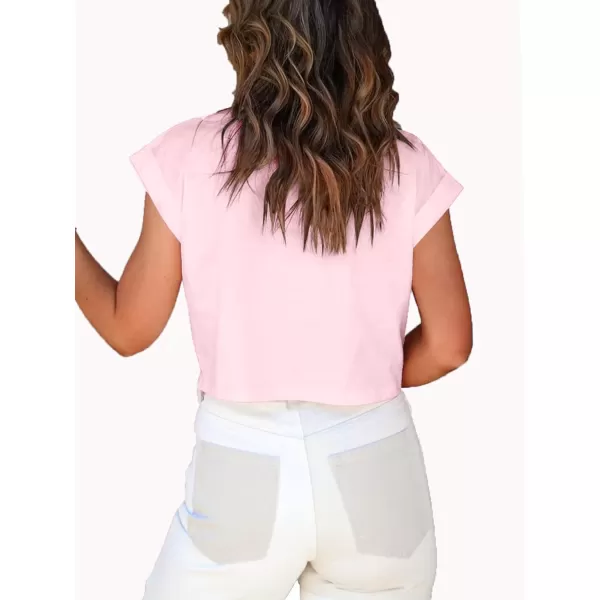 LYANER Women's Round Neck Rolled Dolman Short Sleeve Crop Solid Pullover Tee Shirt Top