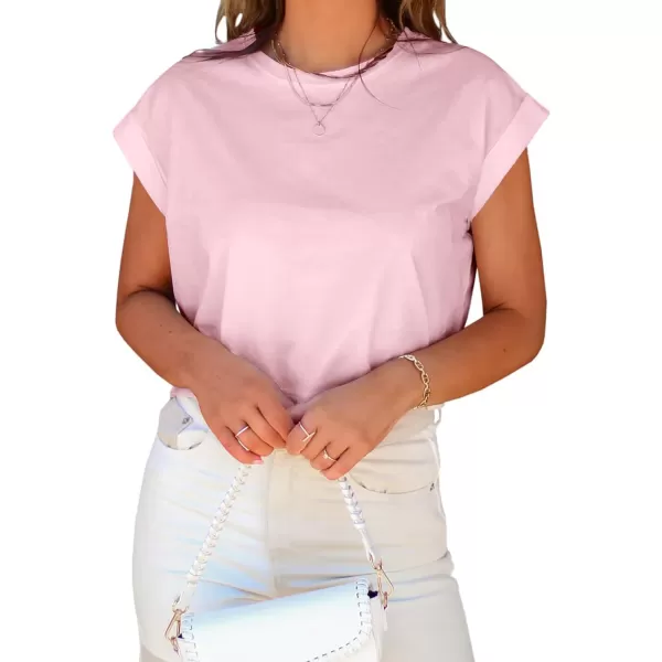 LYANER Women's Round Neck Rolled Dolman Short Sleeve Crop Solid Pullover Tee Shirt Top