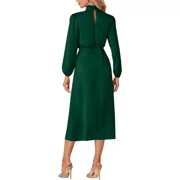 LYANER Women's Satin Long Sleeve Elastic High Waist Ruched Solid Midi Dress