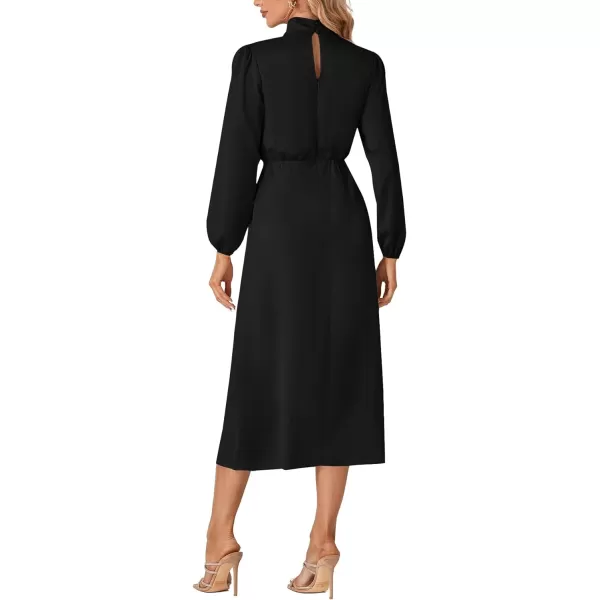 LYANER Women's Satin Long Sleeve Elastic High Waist Ruched Solid Midi Dress