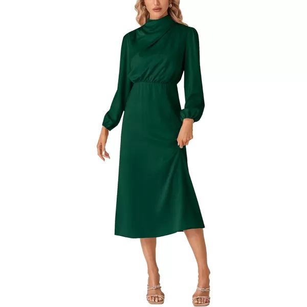 LYANER Women's Satin Long Sleeve Elastic High Waist Ruched Solid Midi Dress