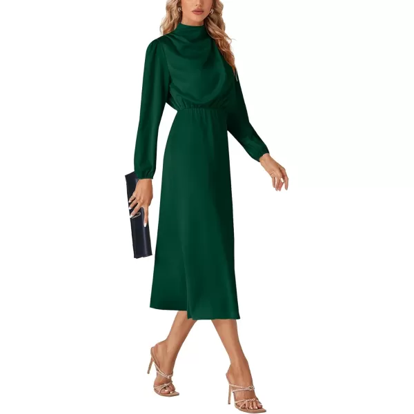 LYANER Women's Satin Long Sleeve Elastic High Waist Ruched Solid Midi Dress