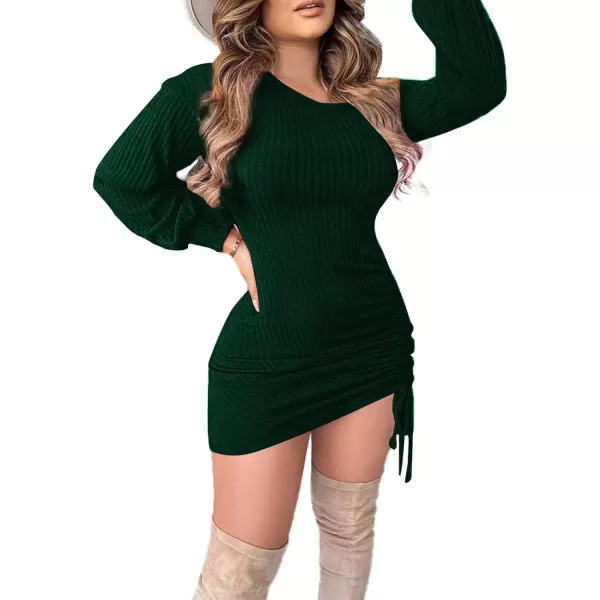 LYANER Women's Sexy One Shoulder Long Sleeve Side Drawstring Bodycon Party Club Mini Dress