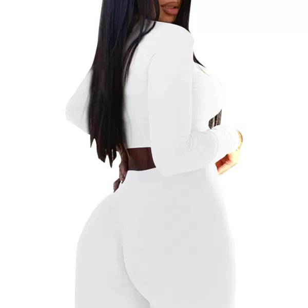 LYANER Women's Two Piece Fleece Outfits Mock Neck Long Sleeve Crop Top Long Pants Athletic Sweatsuits