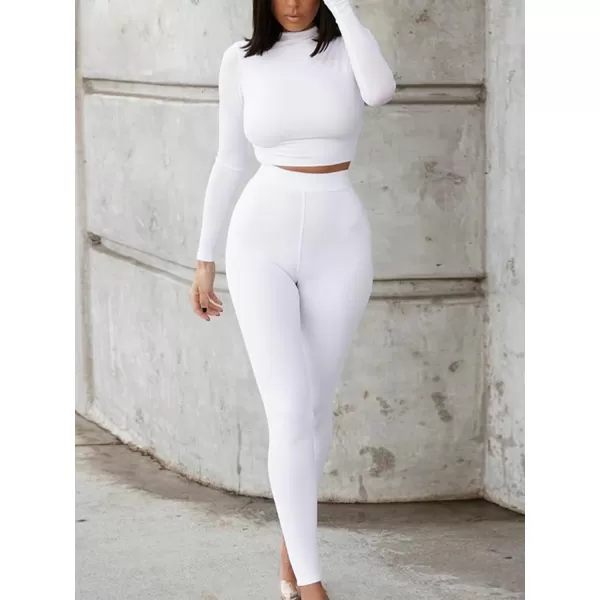 LYANER Women's Two Piece Fleece Outfits Mock Neck Long Sleeve Crop Top Long Pants Athletic Sweatsuits