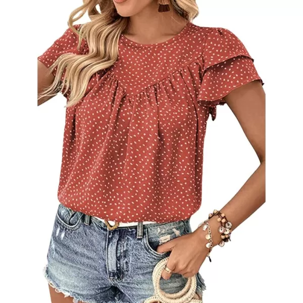LYANER Women's Casual Ruffle Short Sleeve Round Neck Pleated Front Blouse Shirts Tops