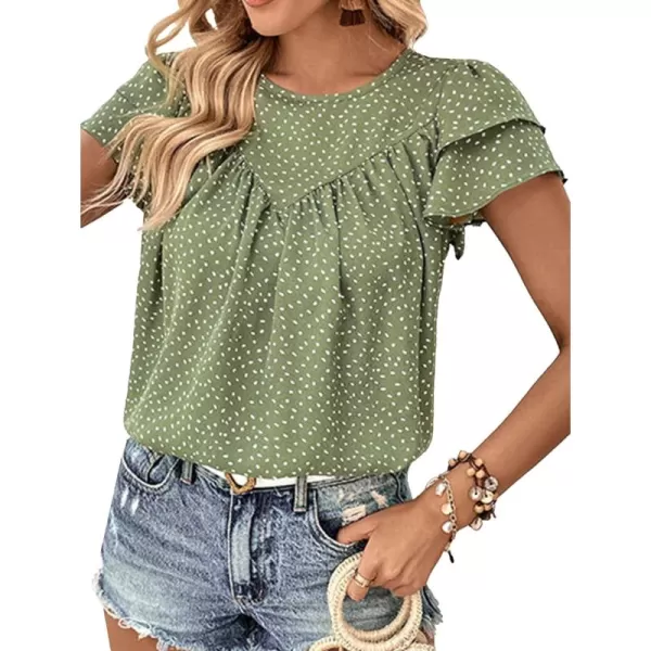 LYANER Women's Casual Ruffle Short Sleeve Round Neck Pleated Front Blouse Shirts Tops