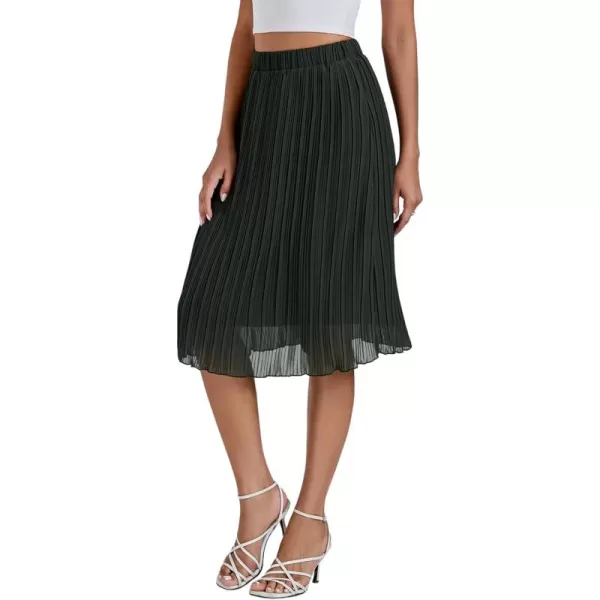LYANER Women's High Elastic Waist Pleated Double Layers Chiffon Elegant Midi Skirt