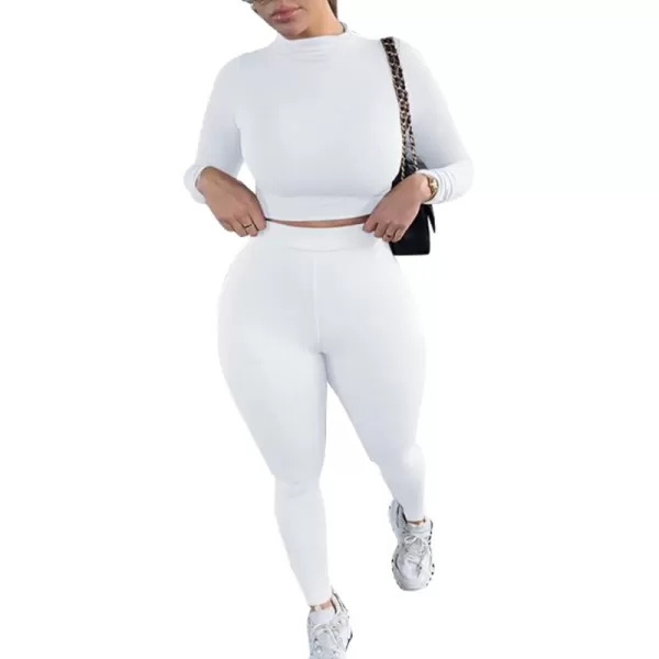 LYANER Women's Two Piece Fleece Outfits Mock Neck Long Sleeve Crop Top Long Pants Athletic Sweatsuits