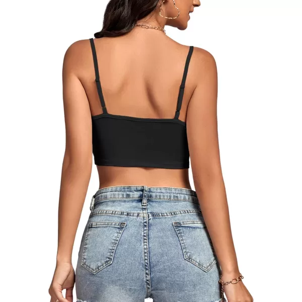 LYANER Women's Lace Trim V Neck Spaghetti Straps Sleeveless Fitted Cami Top