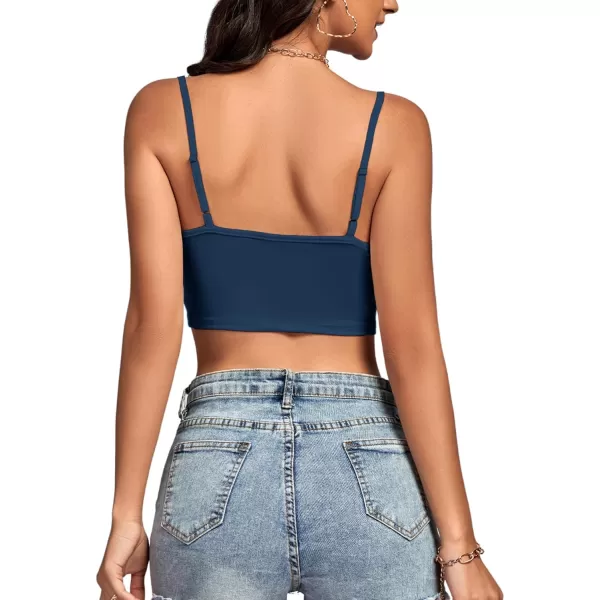 LYANER Women's Lace Trim V Neck Spaghetti Straps Sleeveless Fitted Cami Top