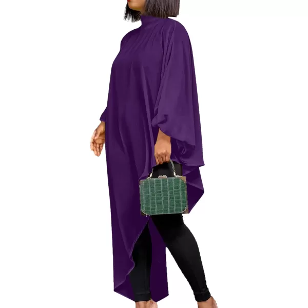 LYANER Women's Mock Neck Asymmetrical High Low Balloon Long Sleeve Long Shirt Blouse Tunic Top