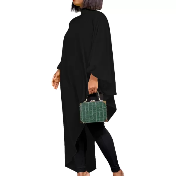 LYANER Women's Mock Neck Asymmetrical High Low Balloon Long Sleeve Long Shirt Blouse Tunic Top