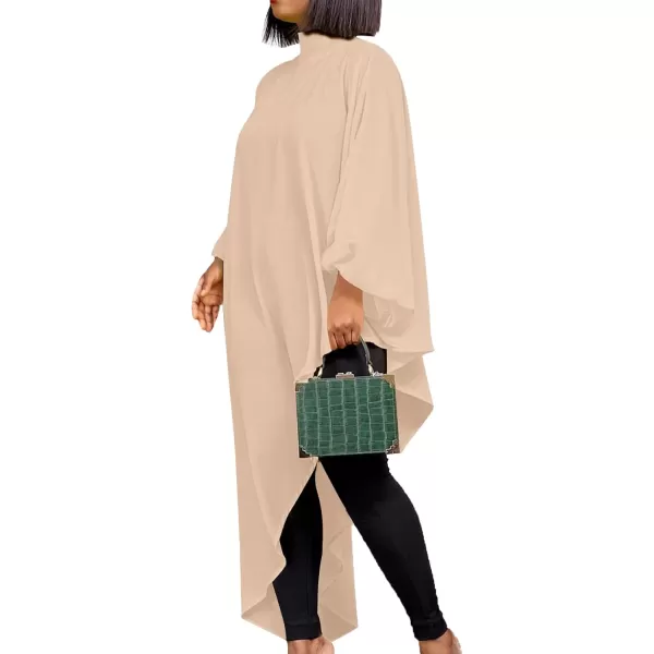 LYANER Women's Mock Neck Asymmetrical High Low Balloon Long Sleeve Long Shirt Blouse Tunic Top
