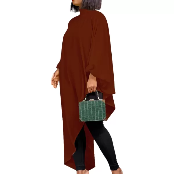 LYANER Women's Mock Neck Asymmetrical High Low Balloon Long Sleeve Long Shirt Blouse Tunic Top