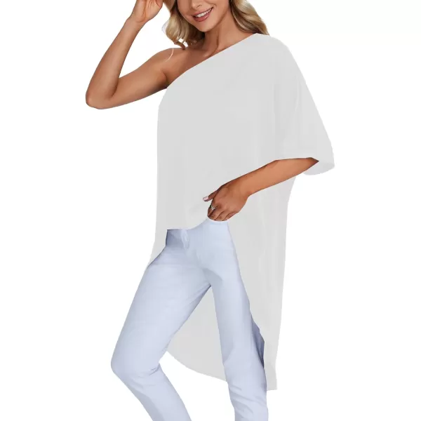 LYANER Women's One Shoulder Batwing Short Sleeve Blouse High Low Hem Long Shirt Top
