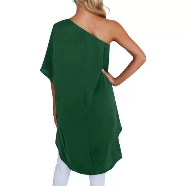 LYANER Women's One Shoulder Batwing Short Sleeve Blouse High Low Hem Long Shirt Top