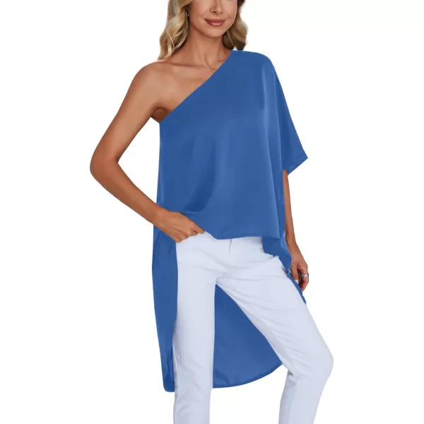 LYANER Women's One Shoulder Batwing Short Sleeve Blouse High Low Hem Long Shirt Top