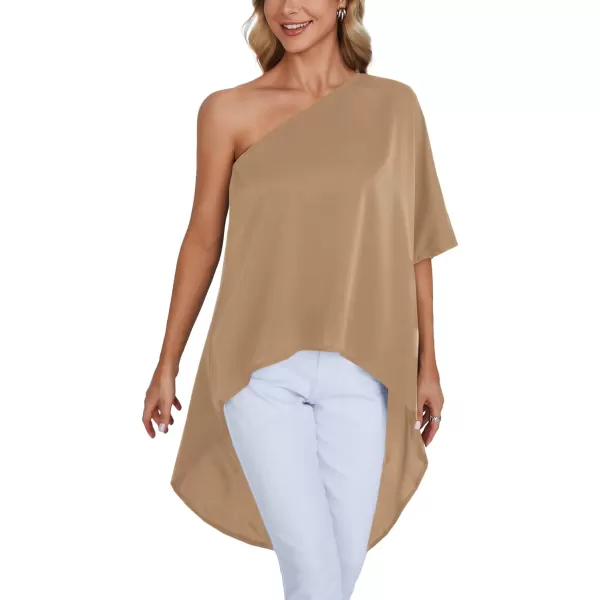 LYANER Women's One Shoulder Batwing Short Sleeve Blouse High Low Hem Long Shirt Top