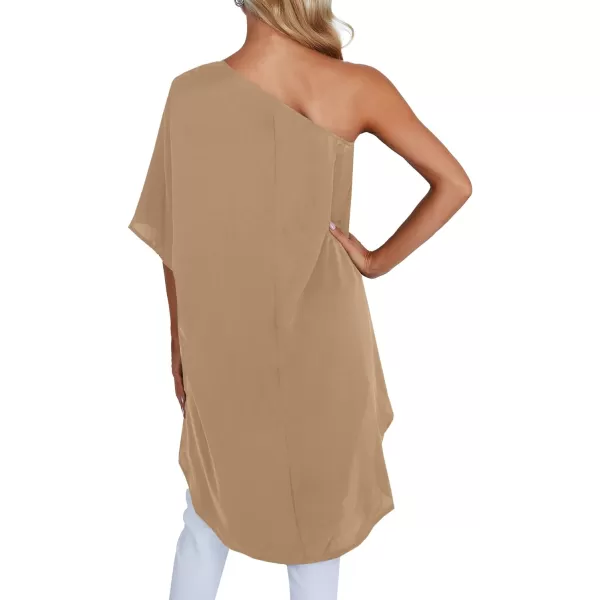 LYANER Women's One Shoulder Batwing Short Sleeve Blouse High Low Hem Long Shirt Top