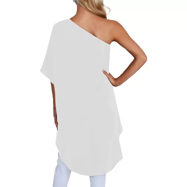LYANER Women's One Shoulder Batwing Short Sleeve Blouse High Low Hem Long Shirt Top