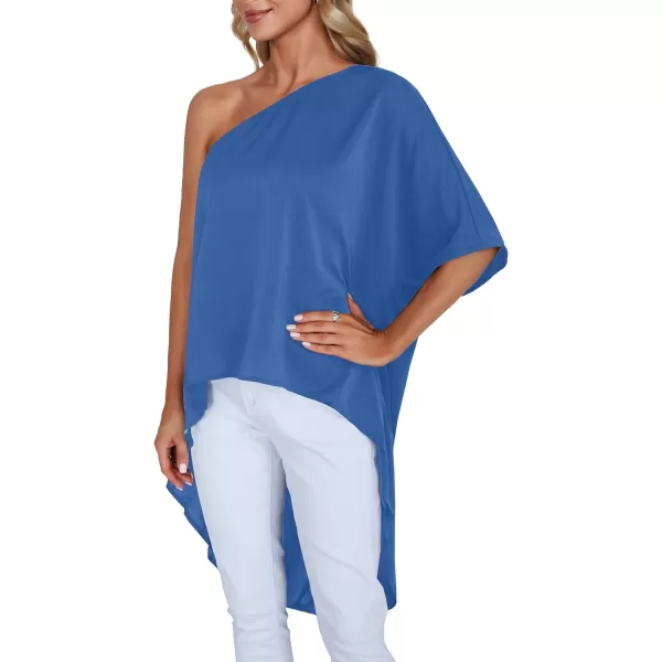 LYANER Women's One Shoulder Batwing Short Sleeve Blouse High Low Hem Long Shirt Top