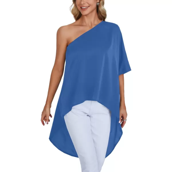 LYANER Women's One Shoulder Batwing Short Sleeve Blouse High Low Hem Long Shirt Top