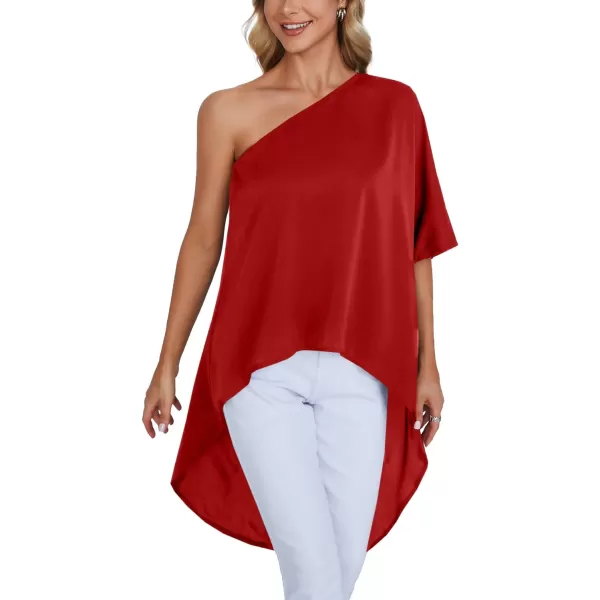 LYANER Women's One Shoulder Batwing Short Sleeve Blouse High Low Hem Long Shirt Top