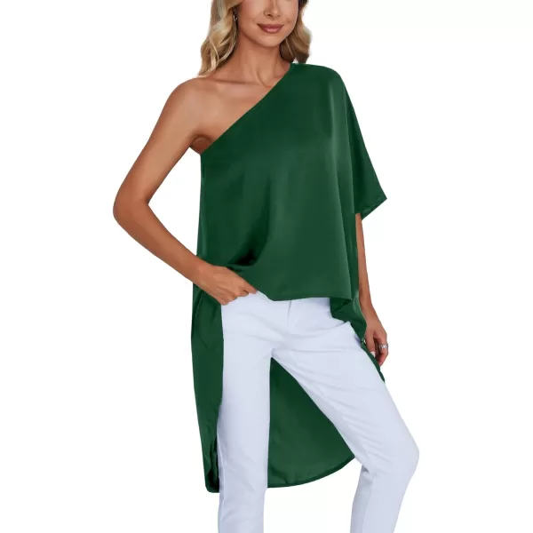 LYANER Women's One Shoulder Batwing Short Sleeve Blouse High Low Hem Long Shirt Top