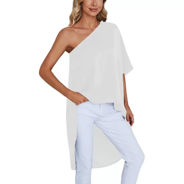LYANER Women's One Shoulder Batwing Short Sleeve Blouse High Low Hem Long Shirt Top
