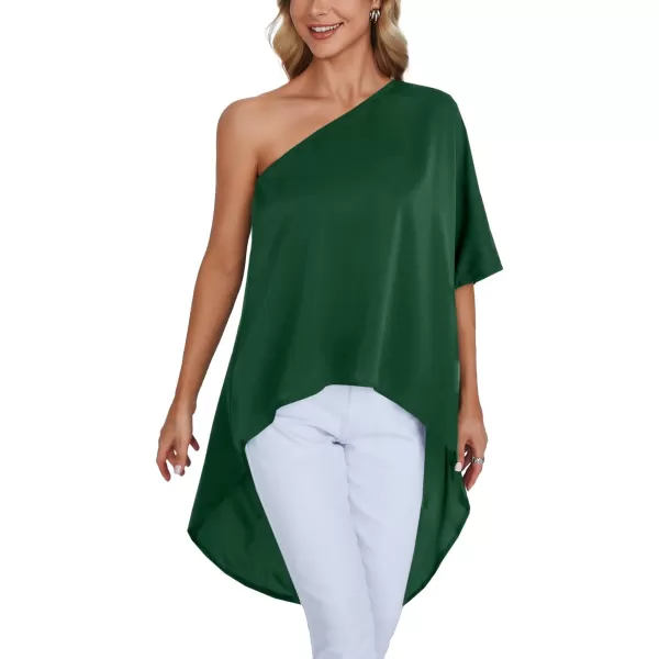 LYANER Women's One Shoulder Batwing Short Sleeve Blouse High Low Hem Long Shirt Top