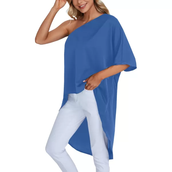 LYANER Women's One Shoulder Batwing Short Sleeve Blouse High Low Hem Long Shirt Top