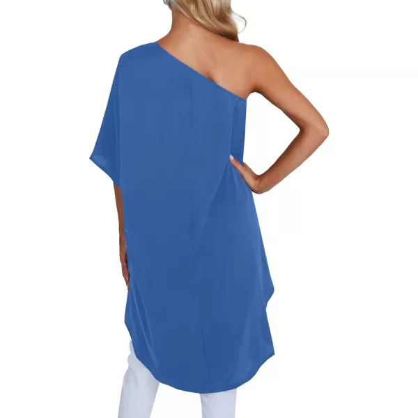 LYANER Women's One Shoulder Batwing Short Sleeve Blouse High Low Hem Long Shirt Top