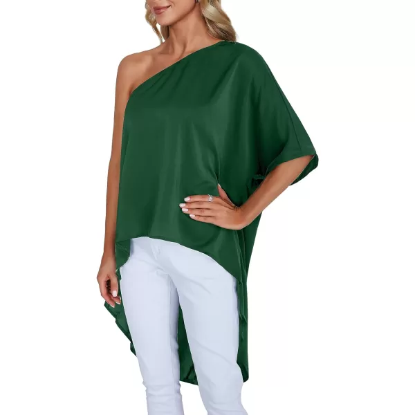 LYANER Women's One Shoulder Batwing Short Sleeve Blouse High Low Hem Long Shirt Top