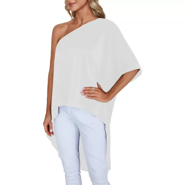 LYANER Women's One Shoulder Batwing Short Sleeve Blouse High Low Hem Long Shirt Top