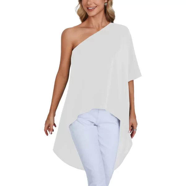 LYANER Women's One Shoulder Batwing Short Sleeve Blouse High Low Hem Long Shirt Top